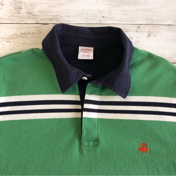 BROOKS BROTHERS 346 Men Green/White/Black Striped Long Sleeve Polo Sz L - Picture 4 of 11